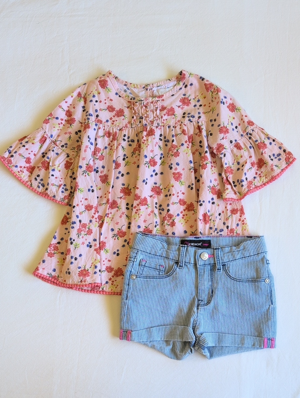 BCBG Girls 4T Viscose Flowy Top & Jordache Pinstripe Denim Shorts Duo